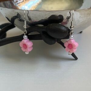 Handmade Pink Flower Bead Earrings
